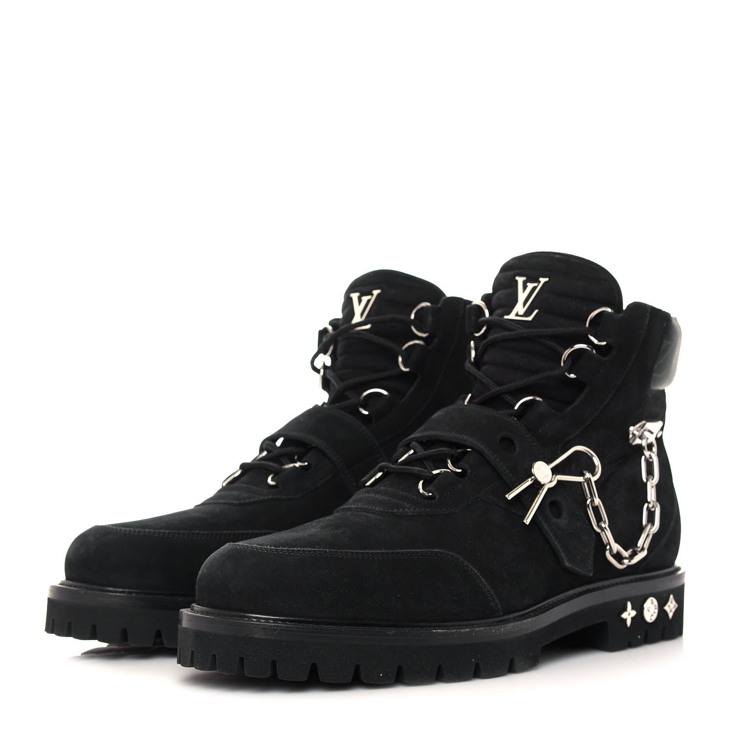 Louis Vuitton Suede Calfskin Monogram Eclipse Mens Creeper Ankle Boots 11 Black 3 of 7
