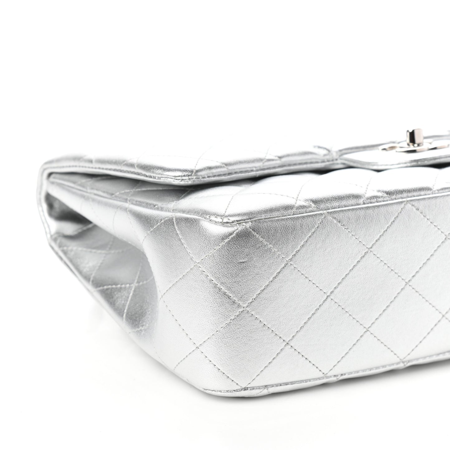 Metallic Lambskin Quilted Jumbo Single Flap Silver