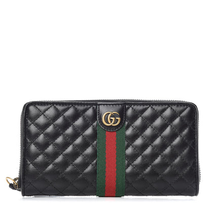 Gucci Calfskin Web Trapuntata GG Zip Around Wallet Black 1 of 9