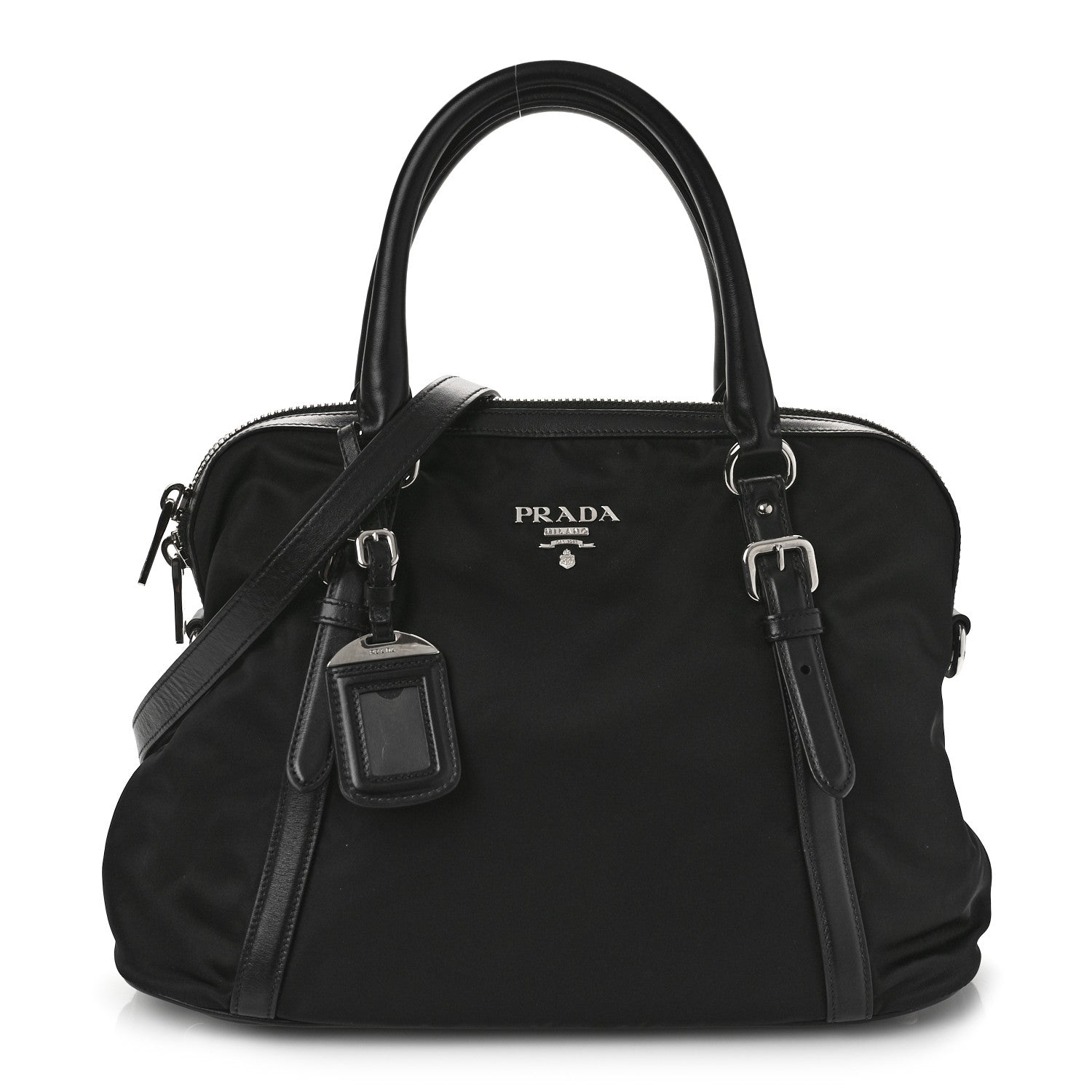 Prada Tessuto Nylon Calfskin Dome Satchel Black 1 of 8