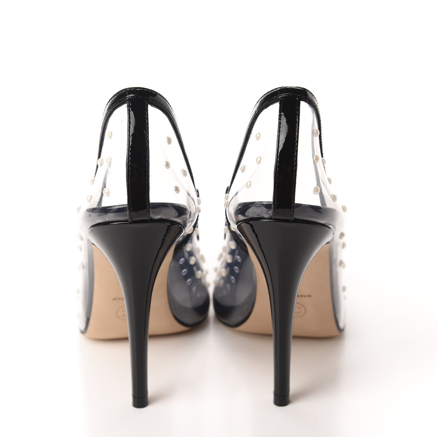 Chanel PVC Patent Calfskin Pearl Cap Toe Pumps 37 Transparent Black 5 of 9