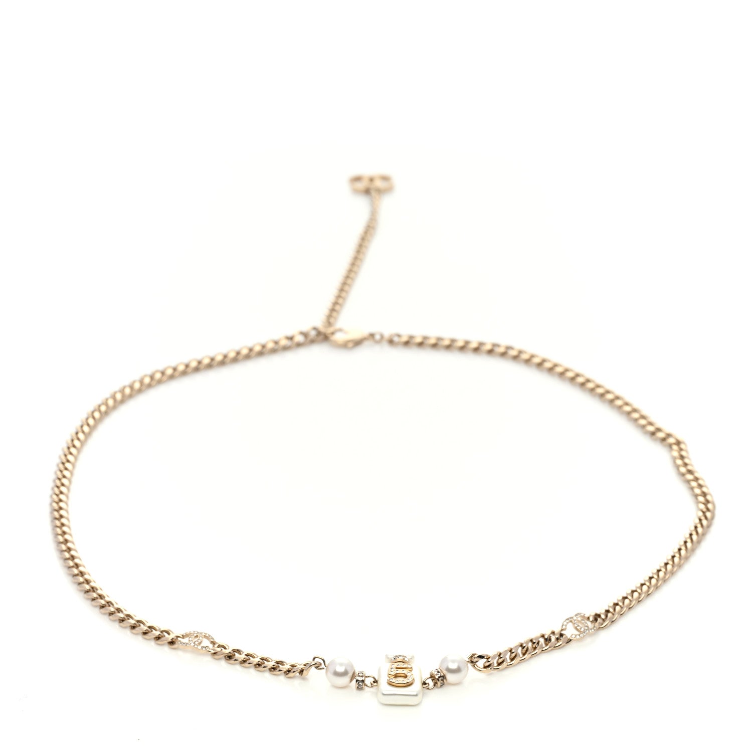 Chanel Pearl Resin Crystal CC No 5 Perfume Bottle Chain Belt Gold Pearly White 1 of 4