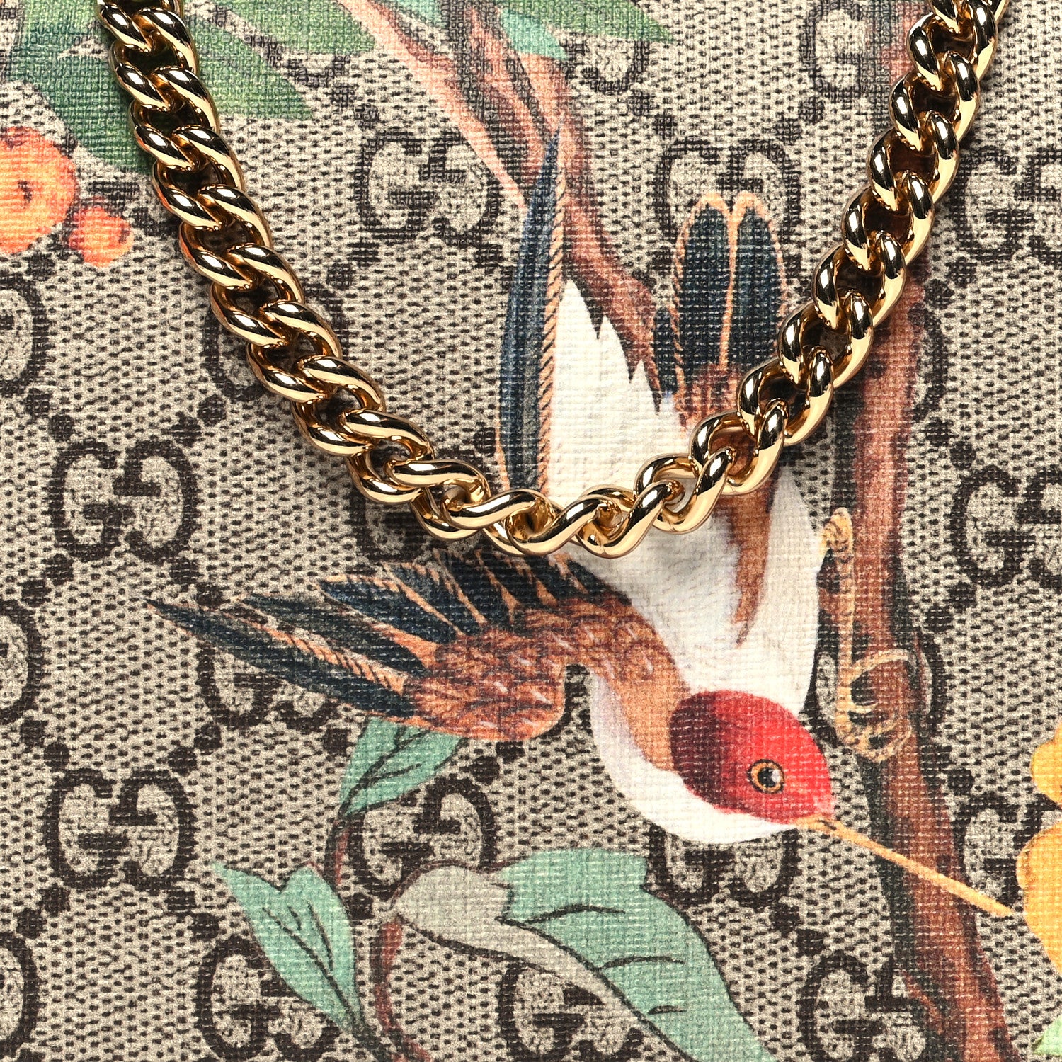 Gucci GG Supreme Monogram Tian Chain Wallet Beige Multicolor Red 7 of 9