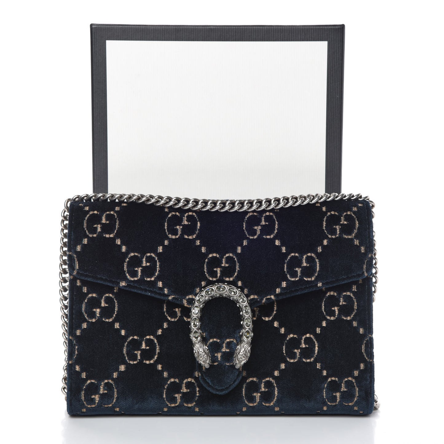 Velvet Crystal GG Monogram Mini Dionysus Chain Wallet Blue Beige Black