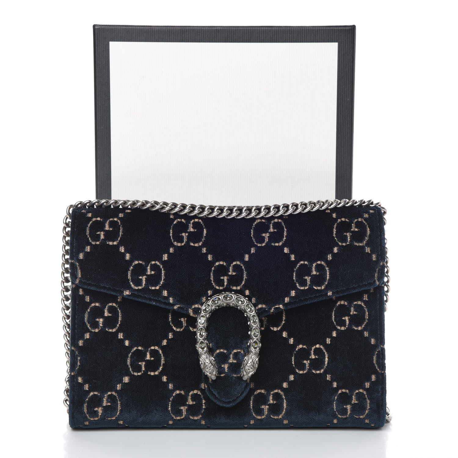 Gucci Velvet Crystal GG Monogram Mini Dionysus Chain Wallet Blue Beige Black 10 of 10