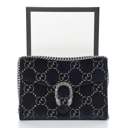 Gucci Velvet Crystal GG Monogram Mini Dionysus Chain Wallet Blue Beige Black 10 of 10