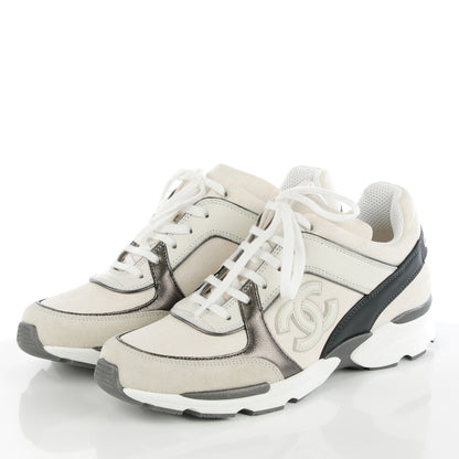 Chanel Suede Calfskin CC Sneakers 37 White Grey 3 of 9