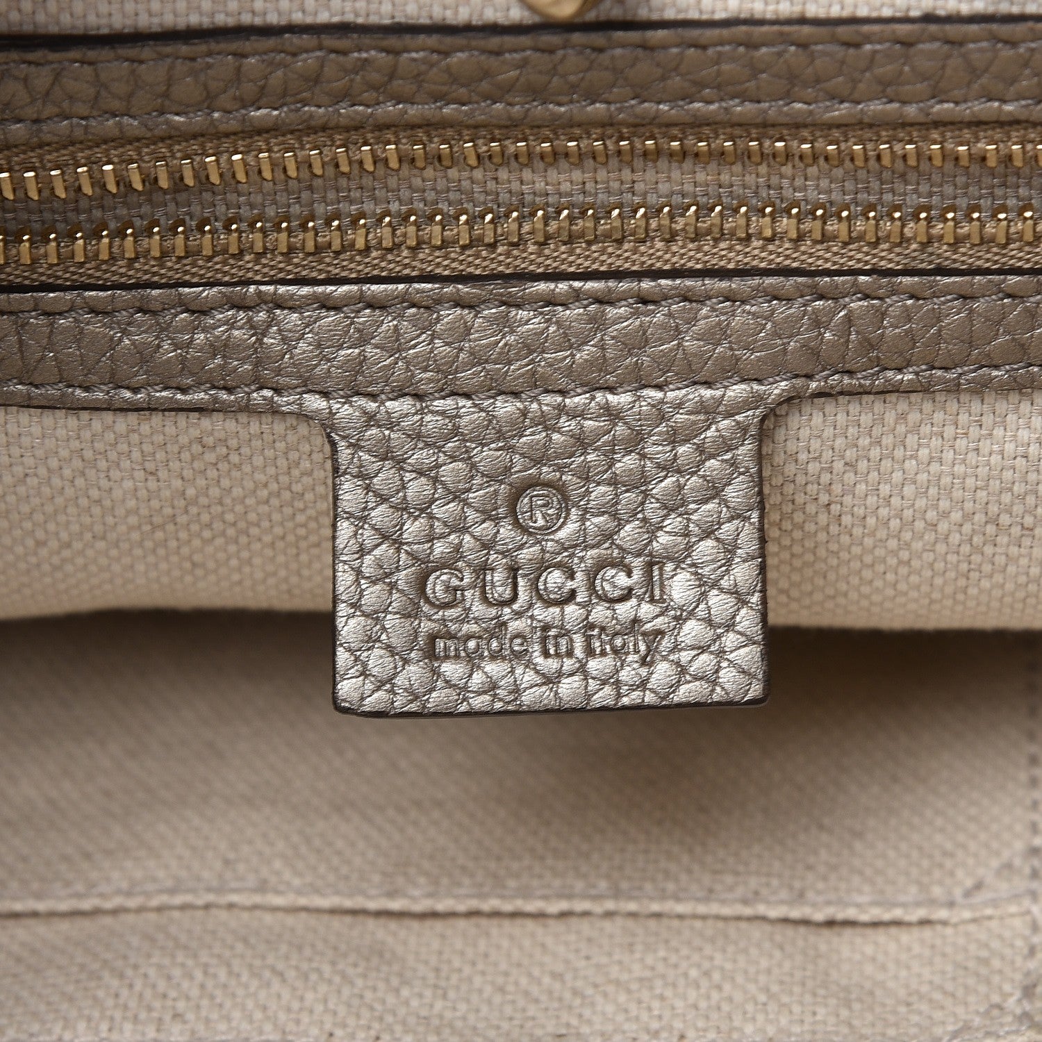 Gucci Metallic Pebbled Calfskin Medium Soho Chain Shoulder Bag Golden Beige 9 of 16