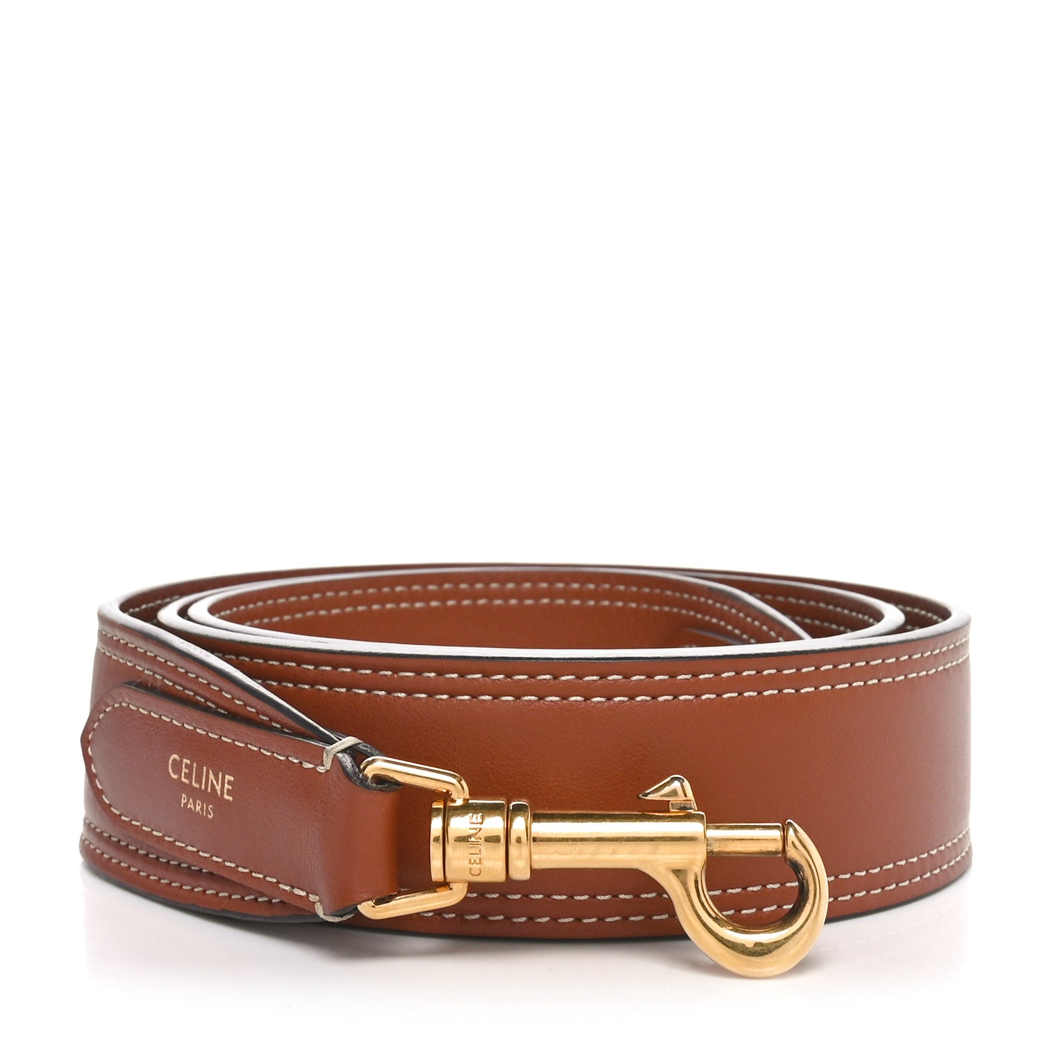 Celine Smooth Calfskin Logo Embroidered Long Strap Tan 1 of 5