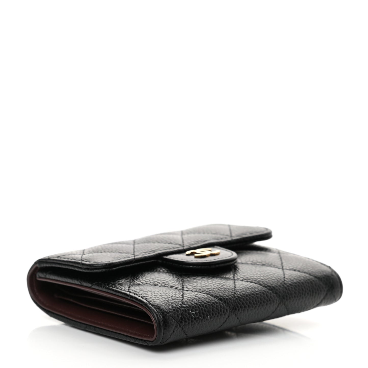 Caviar Quilted Compact Flap Wallet Black