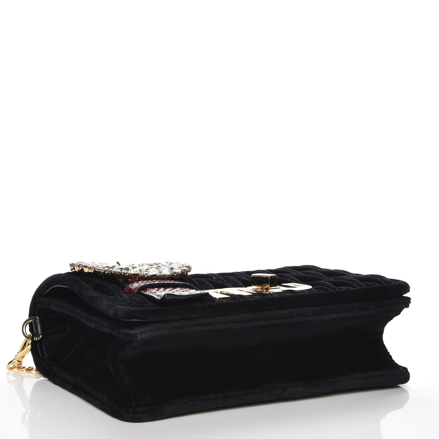 Miu Miu Velluto Matelasse Ayers Crystal Embellished Shoulder Bag Nero Black Rosso 4 of 6