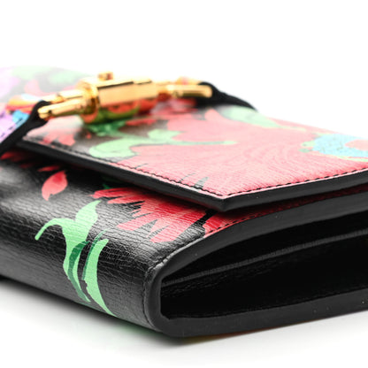 Gucci X KEN SCOTT New Shangai Calfskin Jenny Floral Print Jackie 1961 Chain Wallet Black Pink 8 of 8