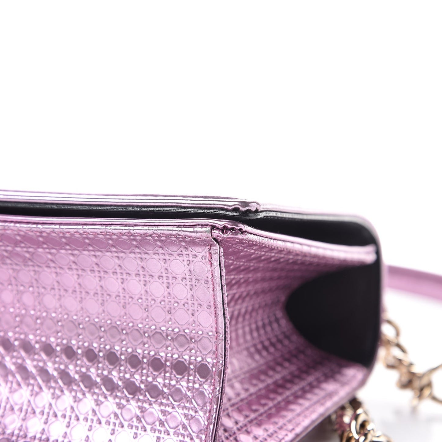 Metallic Patent Micro-Cannage Medium Diorama Flap Bag Pink