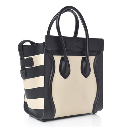 Celine Smooth Calfskin Bi-Color Striped Micro Luggage Black 3 of 10