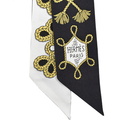 Hermes Silk Galons Et Brandebourg Twilly Black Gold White 2 of 4