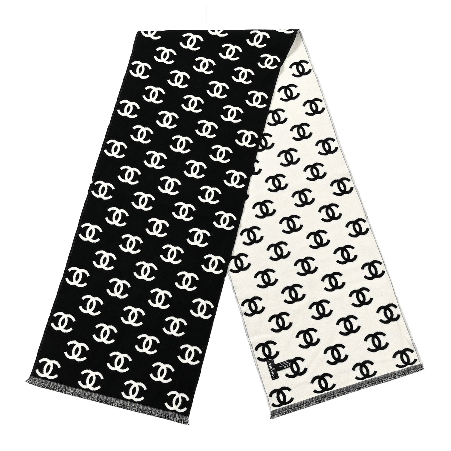 Chanel Wool Cashmere CC Scarf Black White 2 of 3