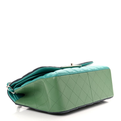Chanel Lambskin Quilted Tri-Color Jumbo Double Flap Navy Blue Green 4 of 10