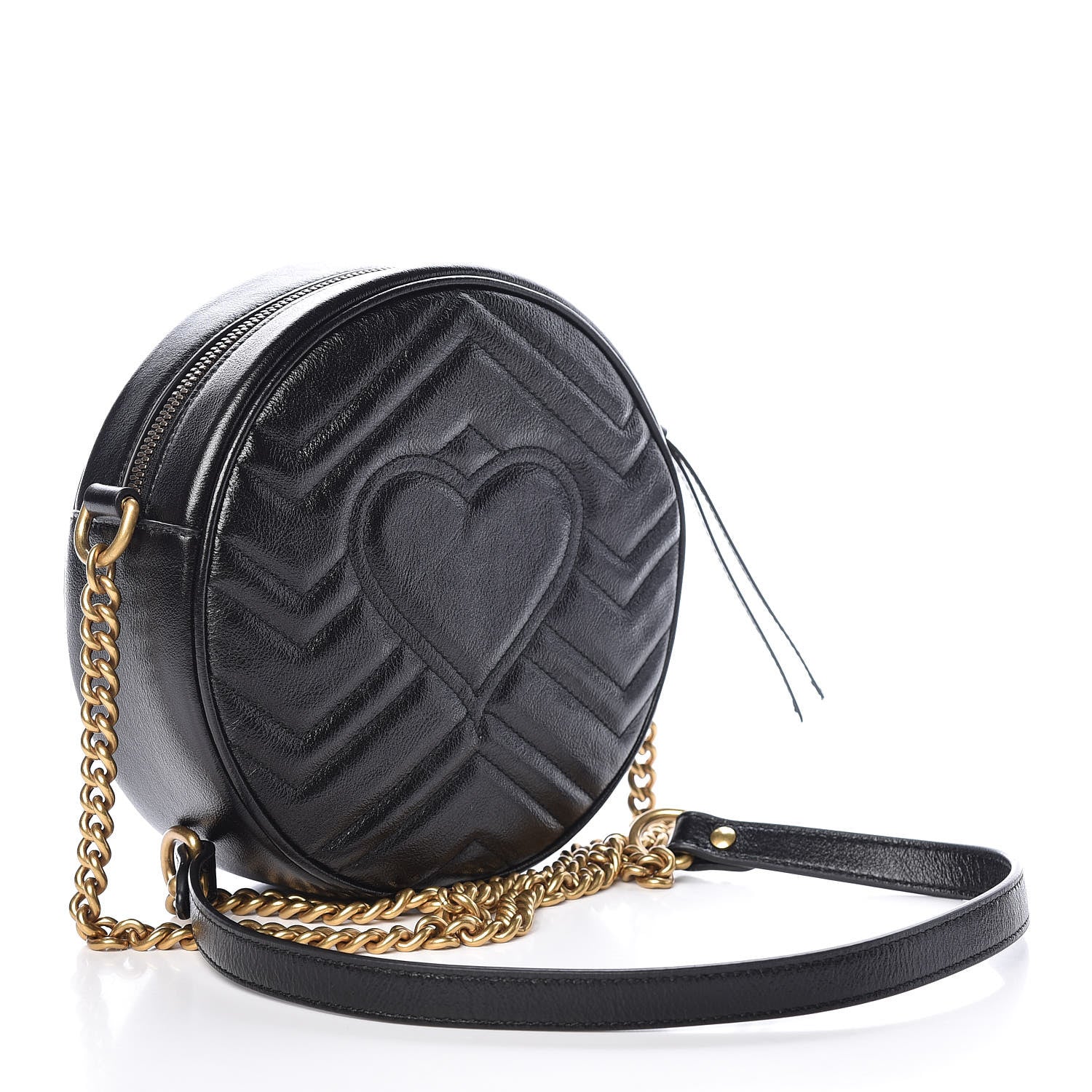 Gucci Azalea Calfskin Matelasse Heart Mini GG Marmont Round Shoulder Bag Black 3 of 10