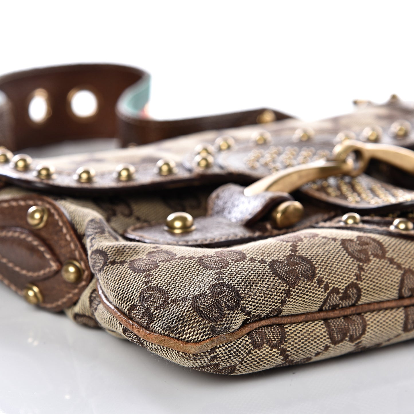 Monogram Studded Pelham Runway Flap Bag Brown