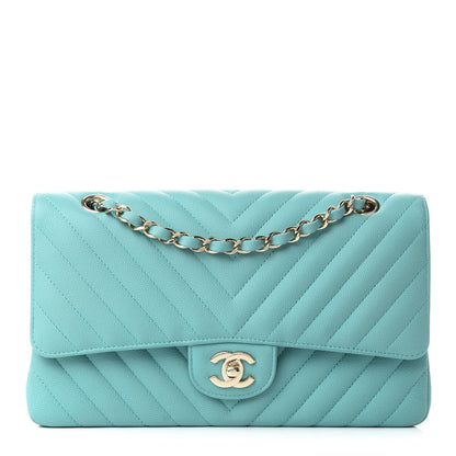 Chanel Caviar Flat Chevron Quilted Medium Double Flap Green 1 of 10