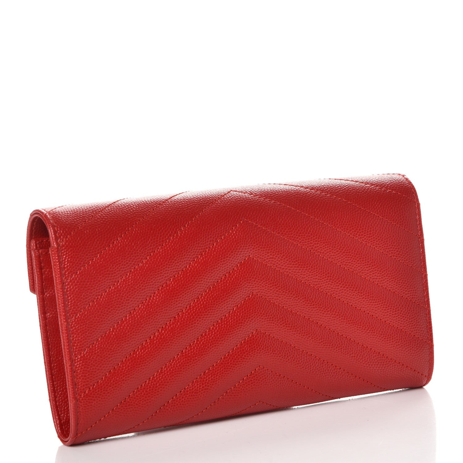 Saint Laurent Grain De Poudre Matelasse Chevron Monogram Flap Wallet Red 3 of 9