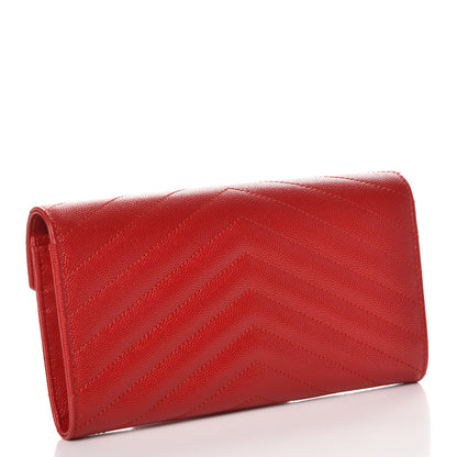 Saint Laurent Grain De Poudre Matelasse Chevron Monogram Flap Wallet Red 3 of 9