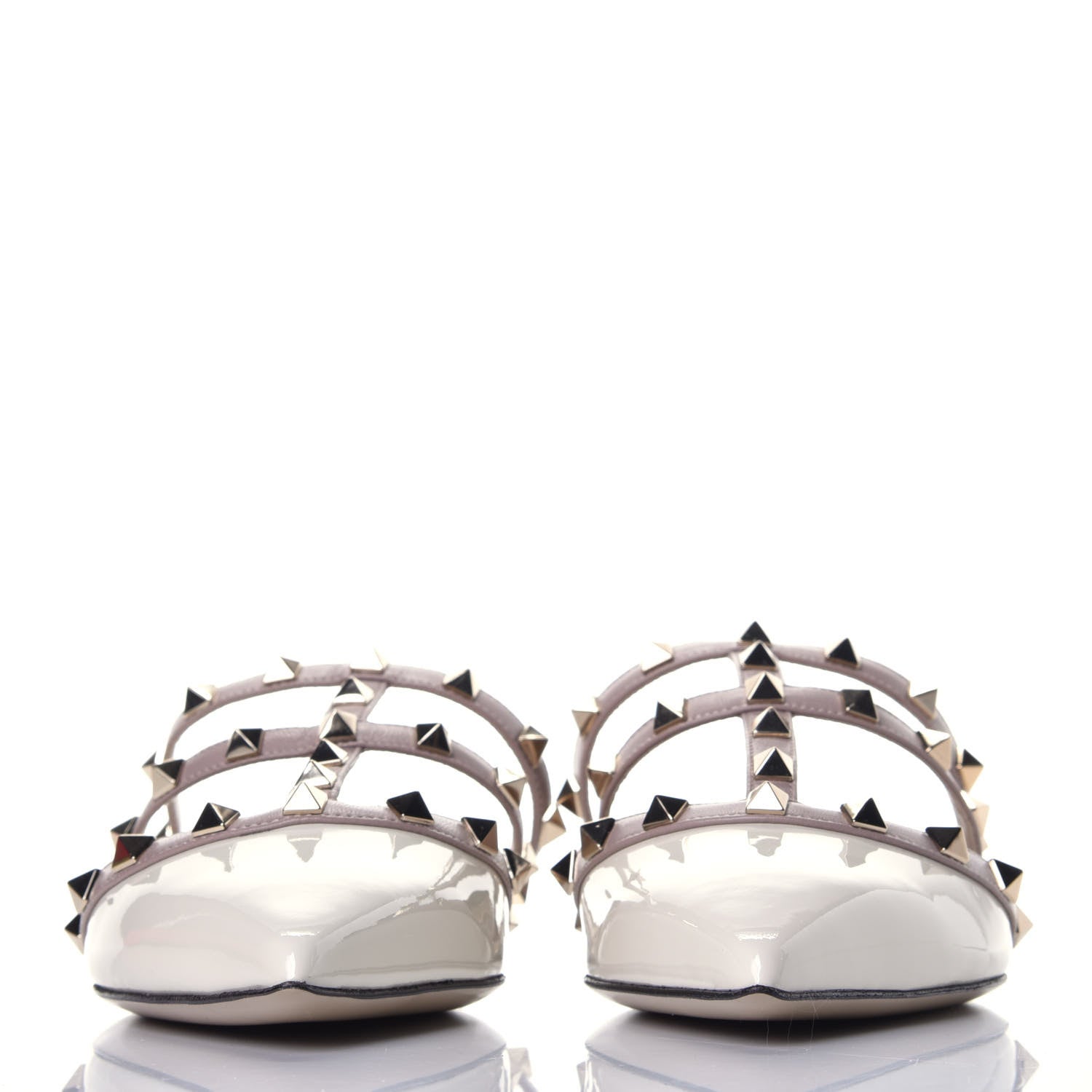 Valentino Garavani Patent Rockstud Flat Cage Mules 38 Ivory Poudre 2 of 8