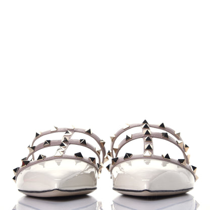 Valentino Garavani Patent Rockstud Flat Cage Mules 38 Ivory Poudre 2 of 8