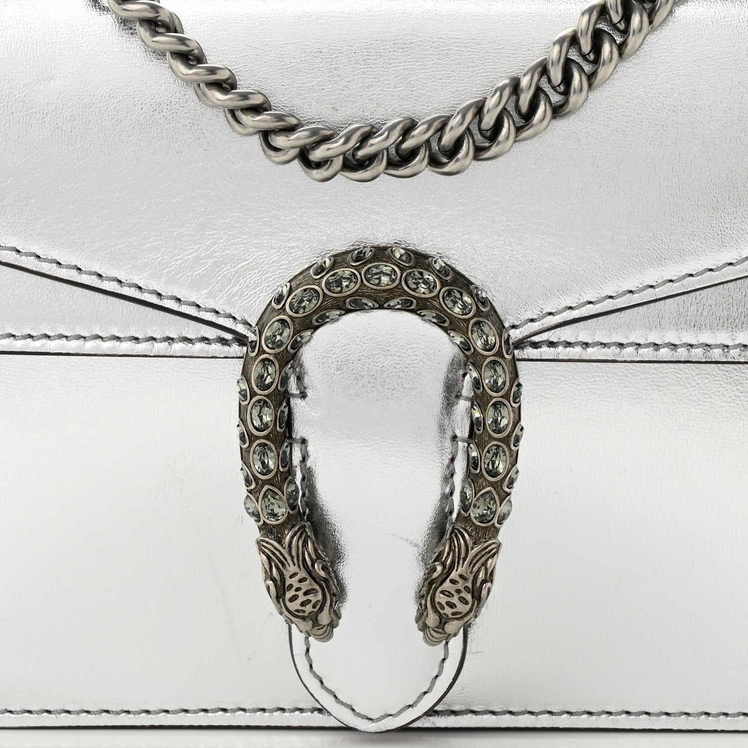 Gucci Metallic Calfskin Crystal Mini Dionysus Shoulder Bag Silver 8 of 13