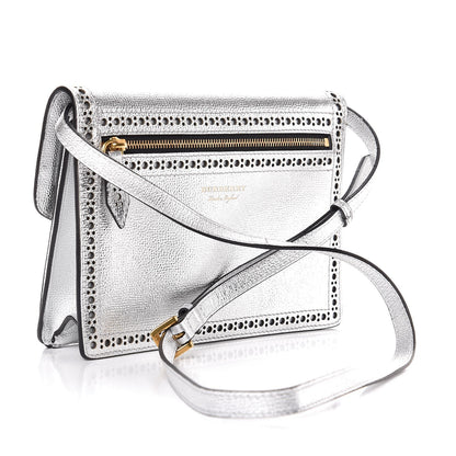 Burberry Metallic Grainy Calfskin Broguing Tassel Small Macken Crossbody Bag Silver 3 of 7