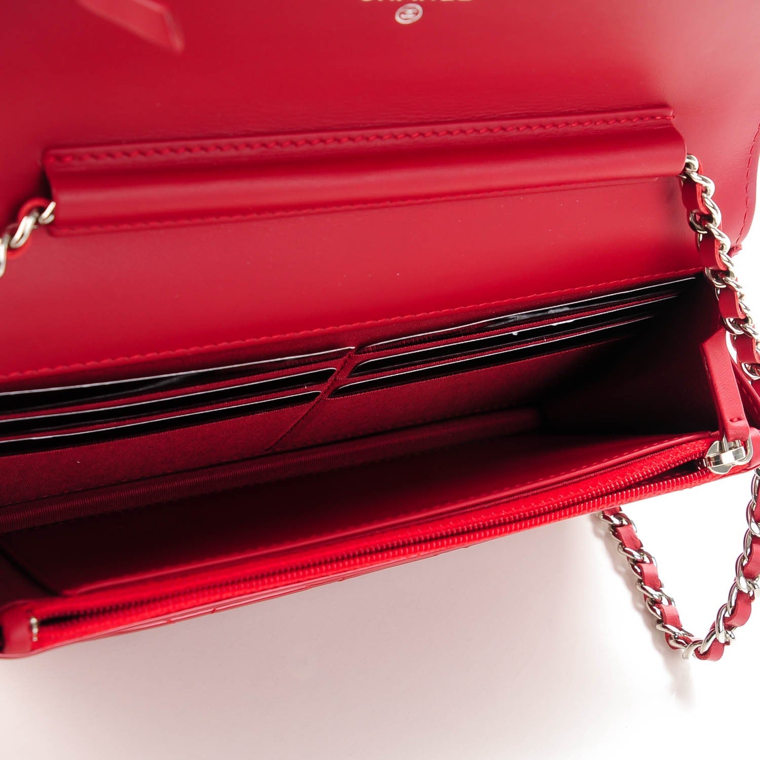 Chanel Patent Quilted Brilliant Wallet On Chain WOC Red 5 of 7