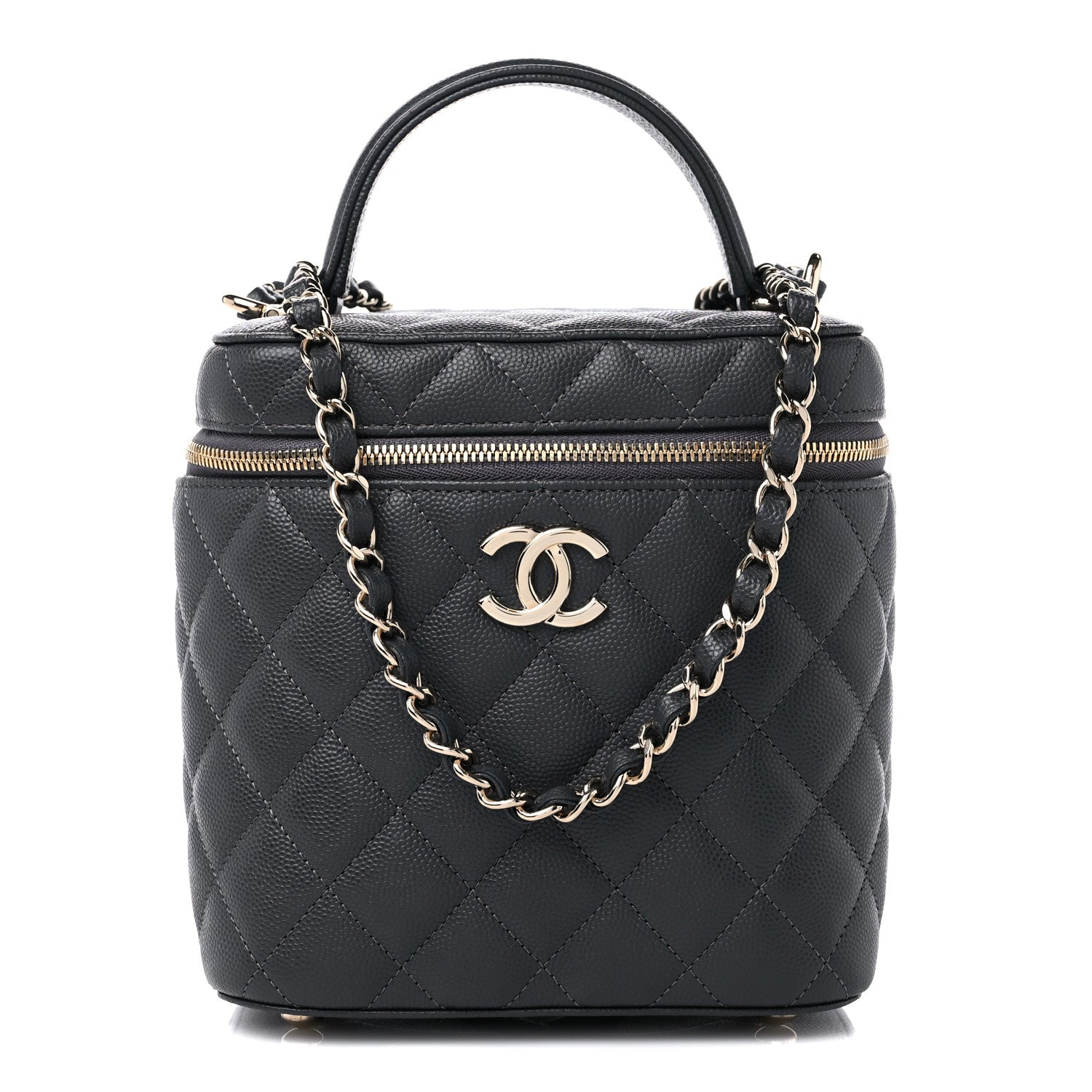 Chanel Caviar Quilted Small Top Handle Vanity Case With Chain Dark Grey 1 of 9