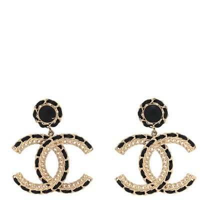 Chanel Lambskin CC Chain Drop Earrings Black Gold 1 of 5