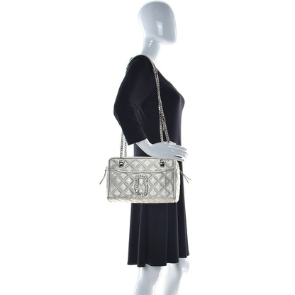 Marc Jacobs Metallic Grained Calfskin Quilted Double Stitched The Status Shoulder Bag Platinum 2 of 13
