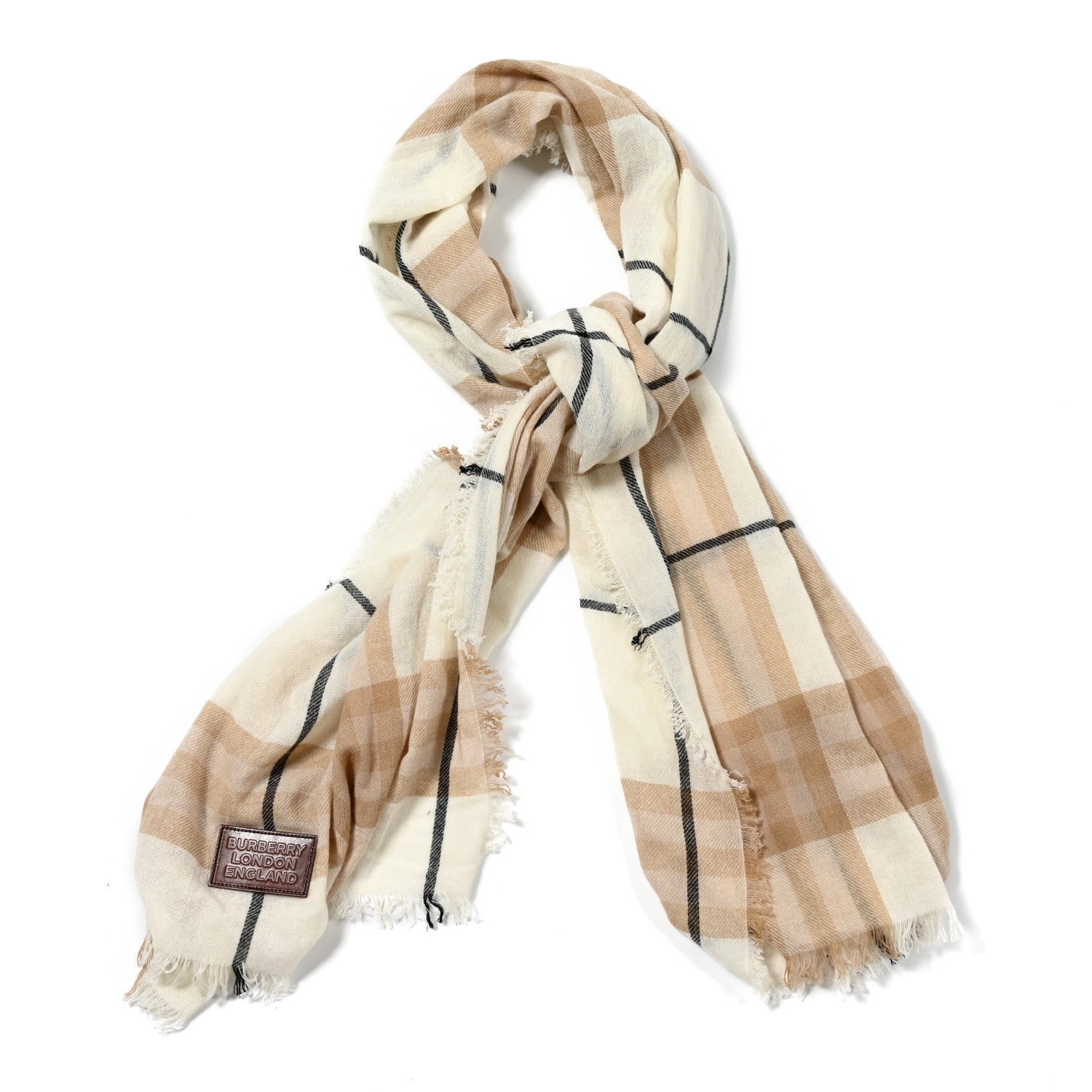 Burberry Cashmere Giant Check Midweight Fringe Scarf Frosted White 1 of 5