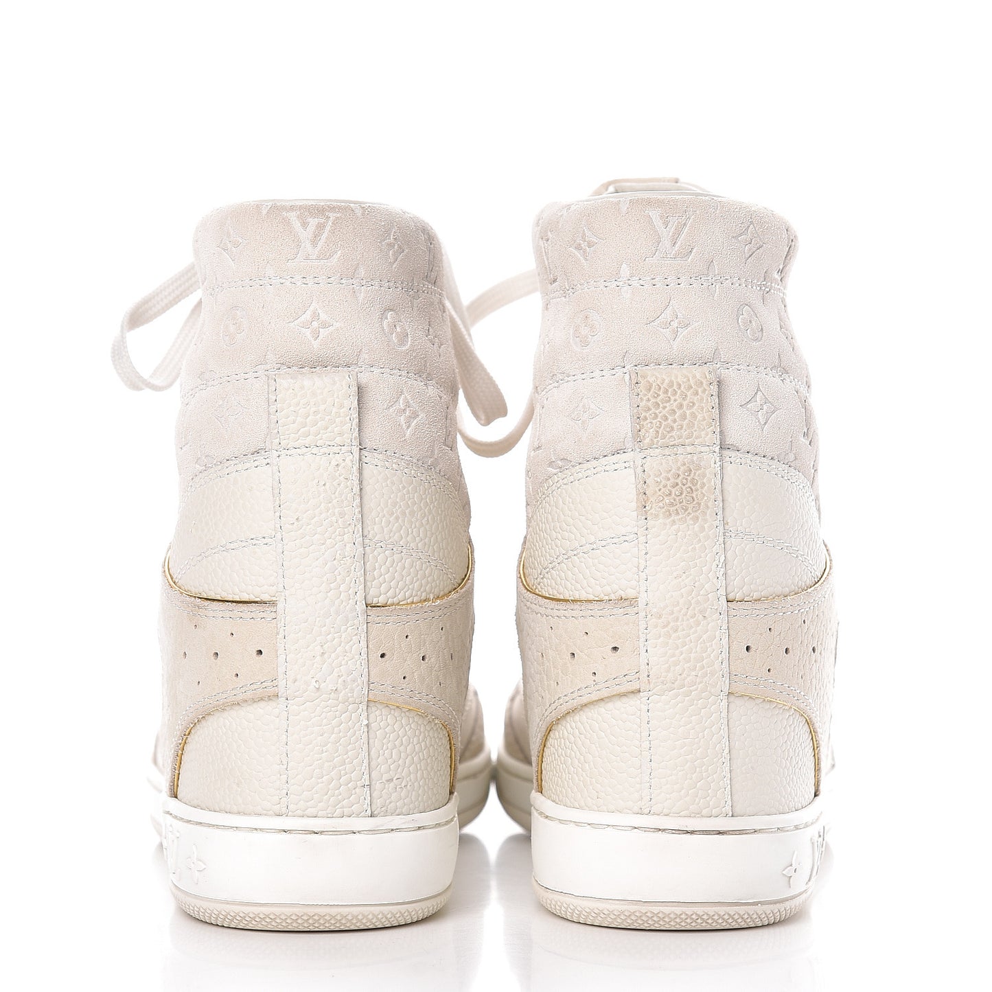 Calfskin Suede Monogram Cliff Top Wedge Sneakers 38 Ivory
