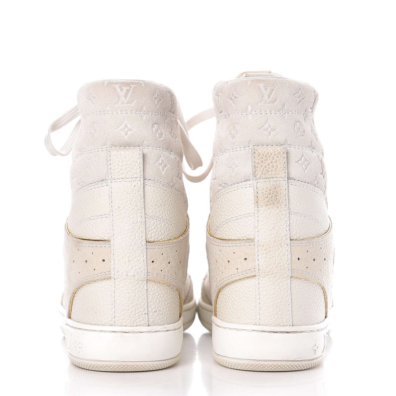 Louis Vuitton Calfskin Suede Monogram Cliff Top Wedge Sneakers 38 Ivory 5 of 14