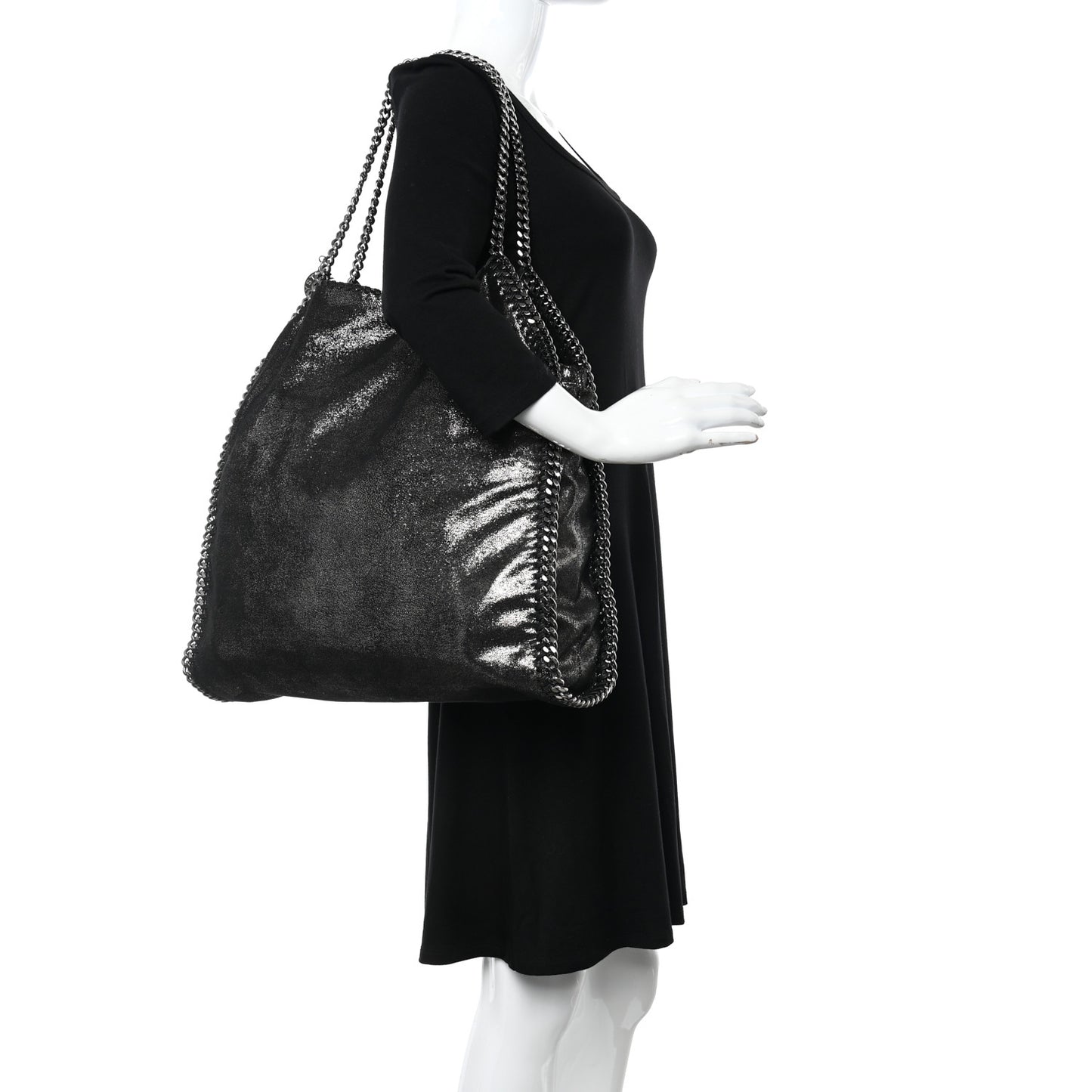 Metallic Shaggy Deer Big Falabella Tote Black