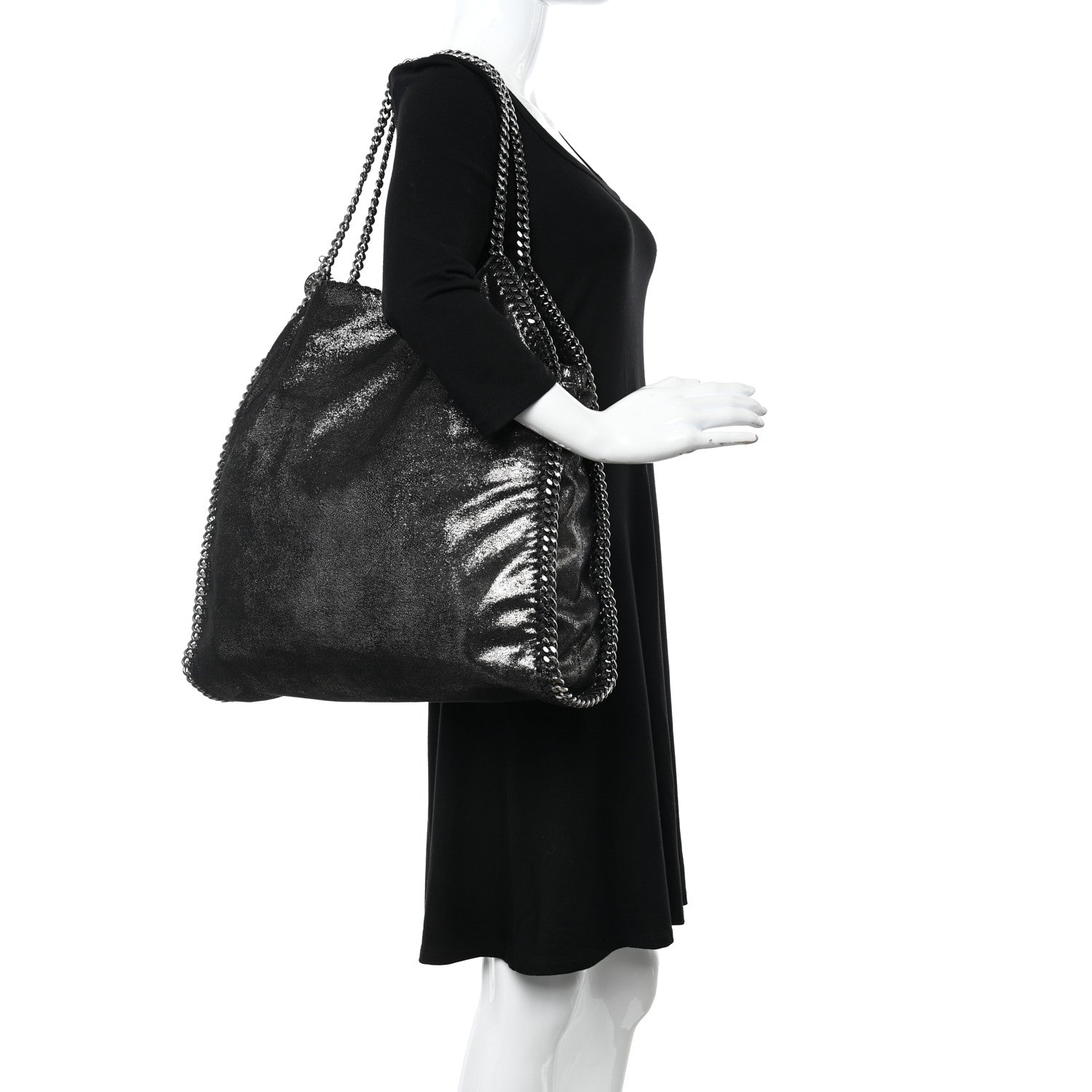 Stella McCartney Metallic Shaggy Deer Big Falabella Tote Black 2 of 12