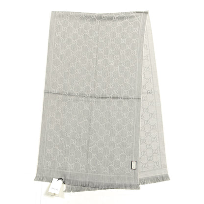 Gucci Wool Jacquard GG Monogram Sten Fringe Scarf Zinc Light Grey 2 of 4