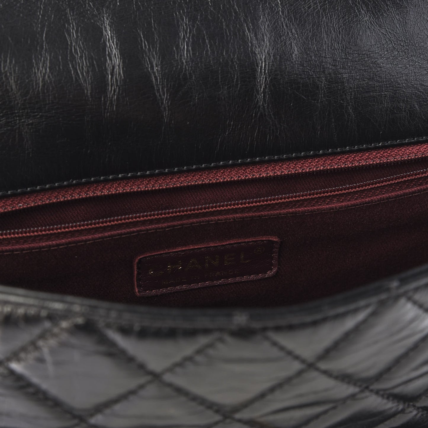 Glazed Calfskin Large Castle Rock Flap Black