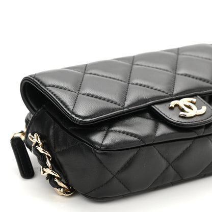 Chanel Lambskin Quilted Resin Bi-Color Flap Phone Holder With Chain Black 10 of 11