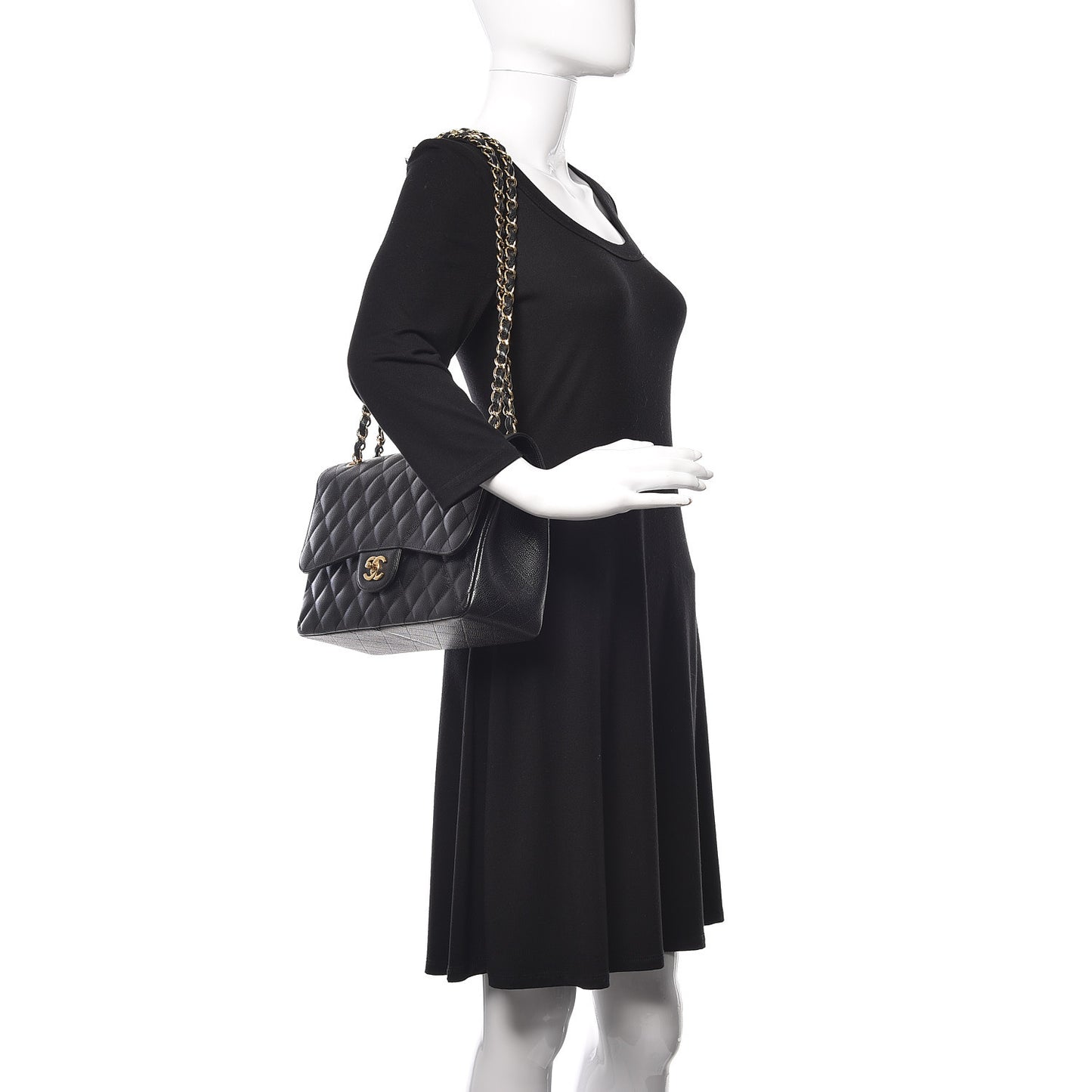 Caviar Quilted Jumbo Double Flap Black