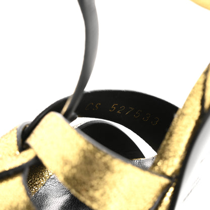 Saint Laurent Metallic Crackled Calfskin Tribute 105 Platform Sandals 36 Black Gold 8 of 9