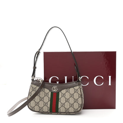 Gucci GG Supreme Monogram Textured Dollar Calfskin Web Mini Ophidia Shoulder Bag Beige Ebony New Acero 10 of 10