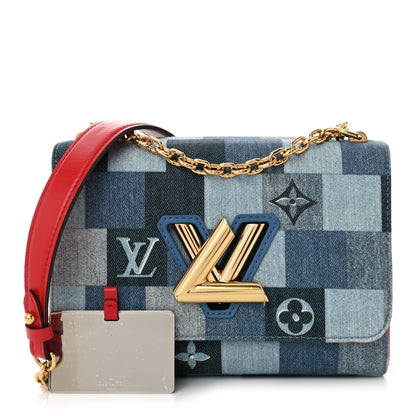 Louis Vuitton Denim Damier Monogram Twist Shoulder Bag MM Blue Rouge 3 of 10