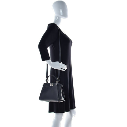 Fendi Cuoio Romano Selleria Bi-Color Mini Peekaboo Iconic Satchel Asfalto Latte 2 of 12