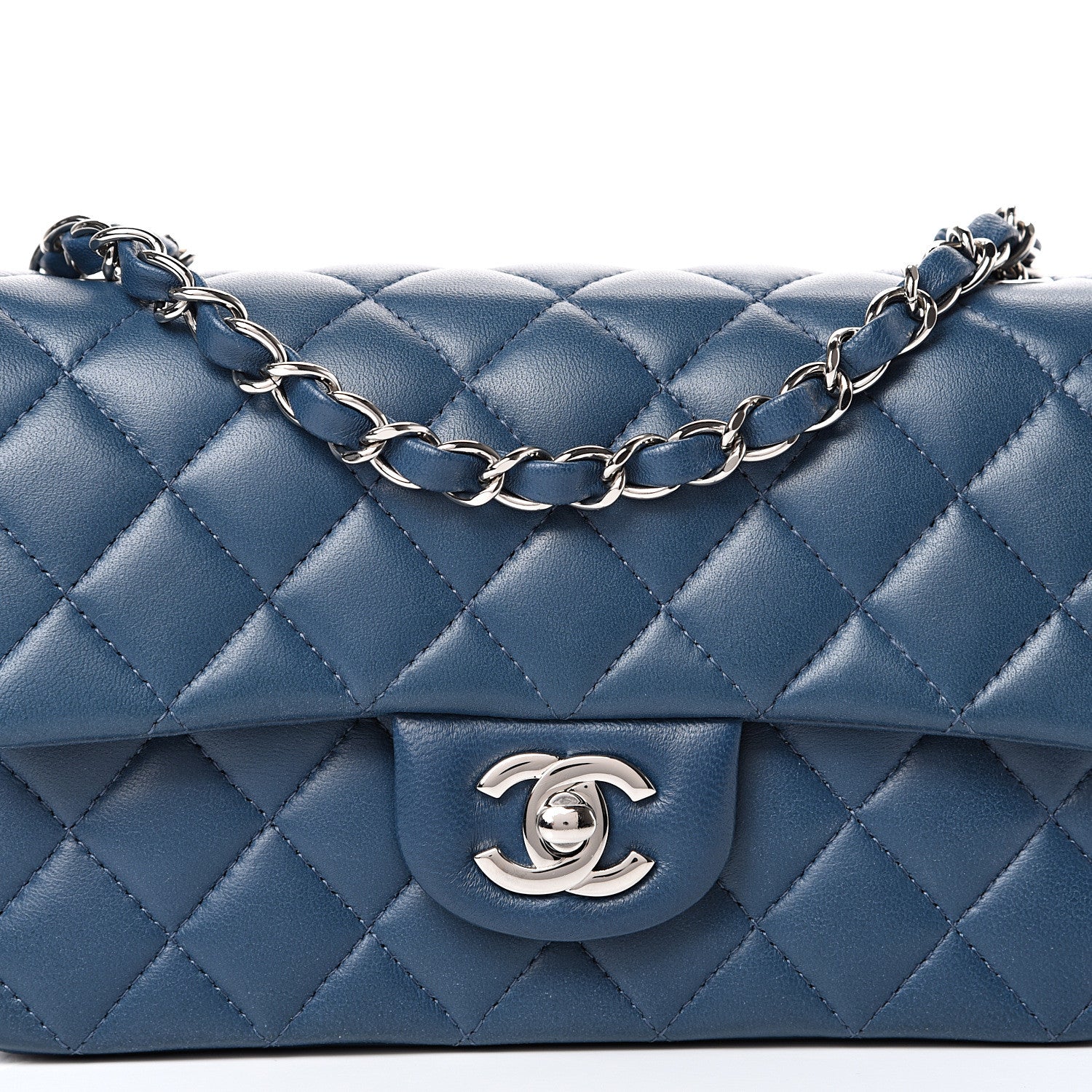 Chanel Lambskin Quilted Mini Rectangular Flap Dark Blue 7 of 12