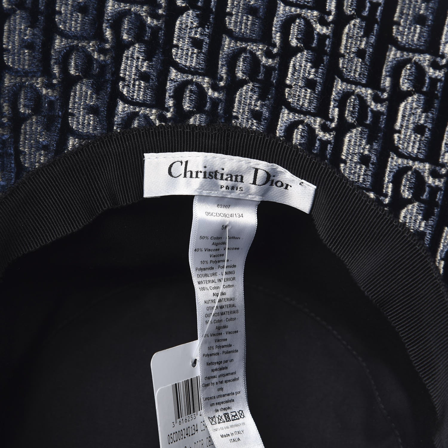 Christian Dior Velvet Oblique Large Brim Bucket Hat 59 Bleu Marine 4 of 5