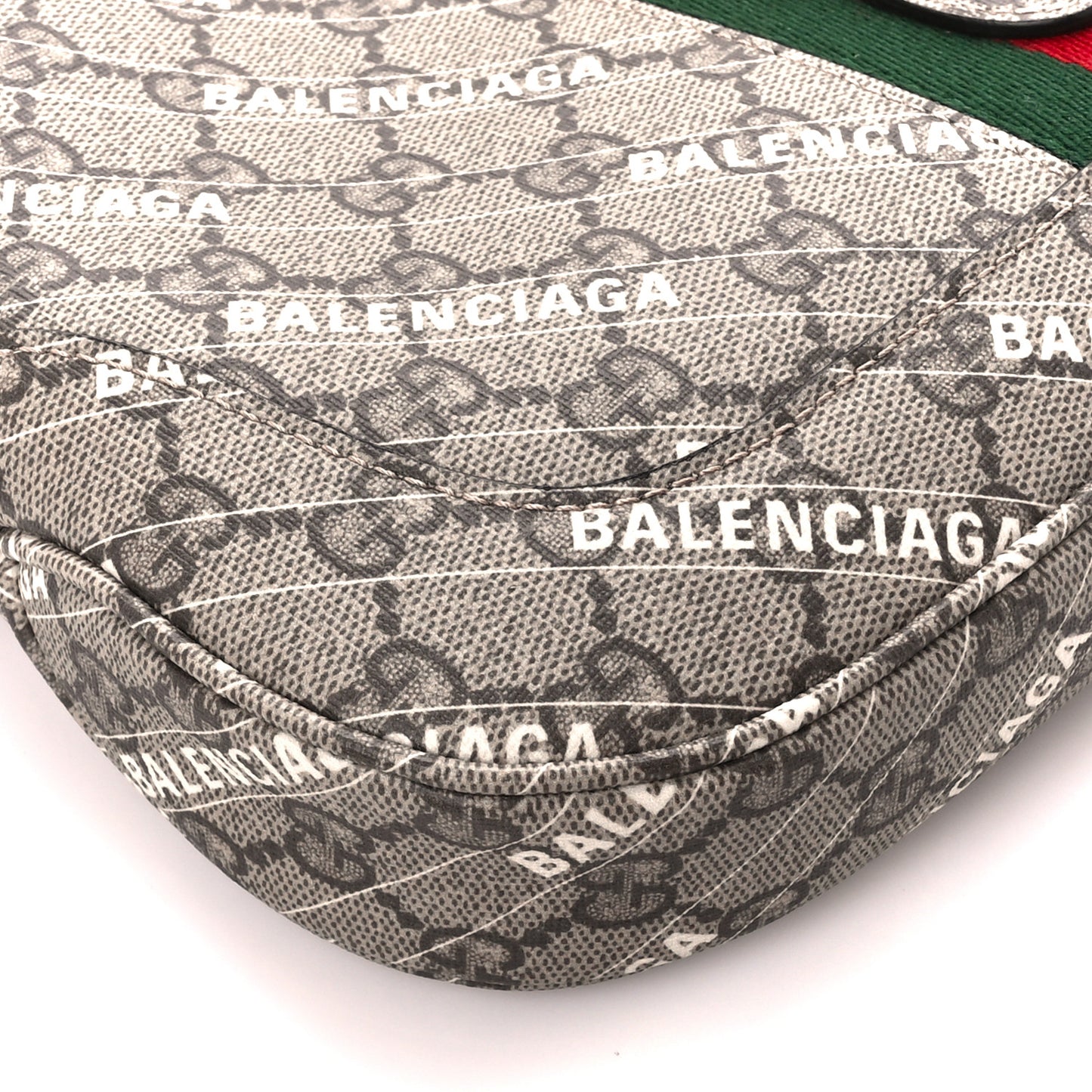 X BALENCIAGA GG Supreme Monogram Striped Logo Print Web Small Jackie 1961 Hobo Beige Ebony Mystic White